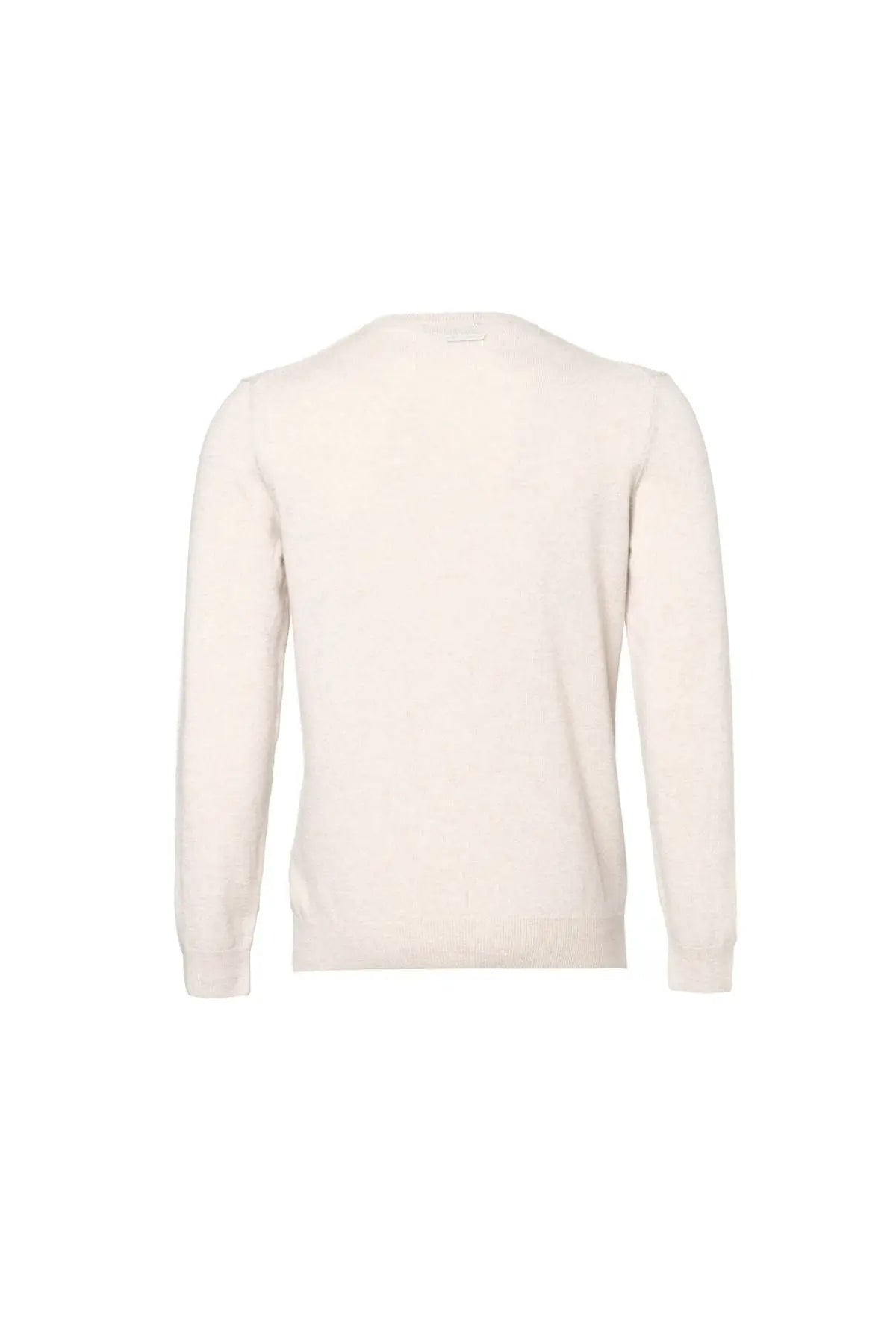 Ekru Saf Kamir Gregory Yuvarlak Yaka Uzun Kollu Erkek Kazak Silk and Cashmere