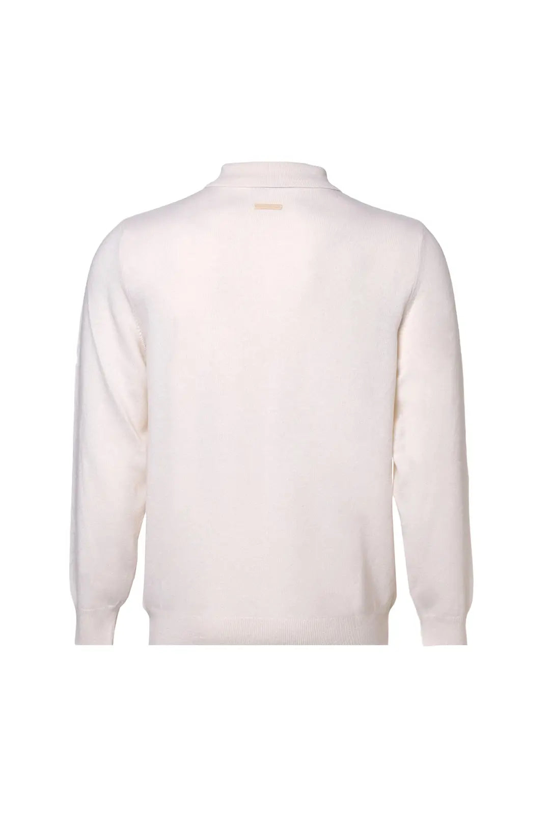 Ekru Saf Kamir Polo Yaka Uzun Kollu Erkek Kazak Silk and Cashmere