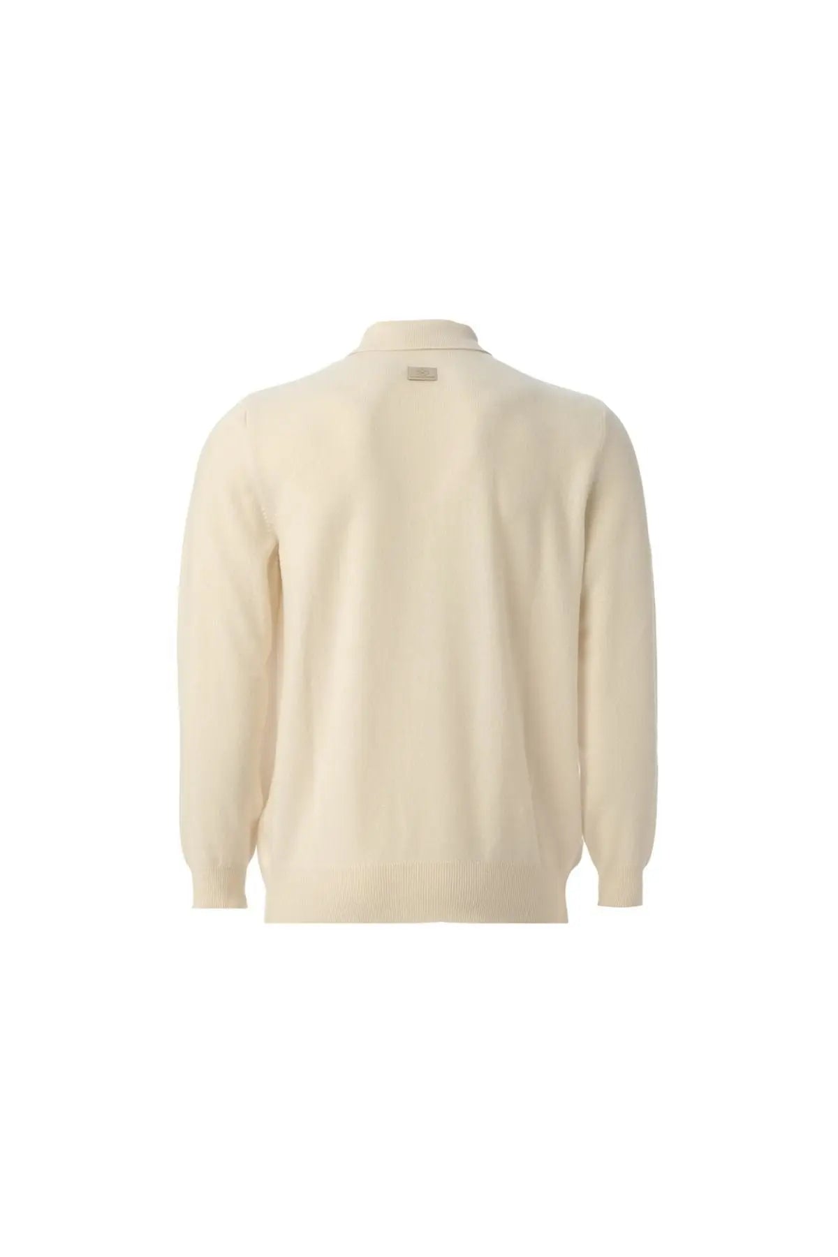 Ekru Saf Kamir Polo Yaka Uzun Kollu Erkek Kazak Silk and Cashmere