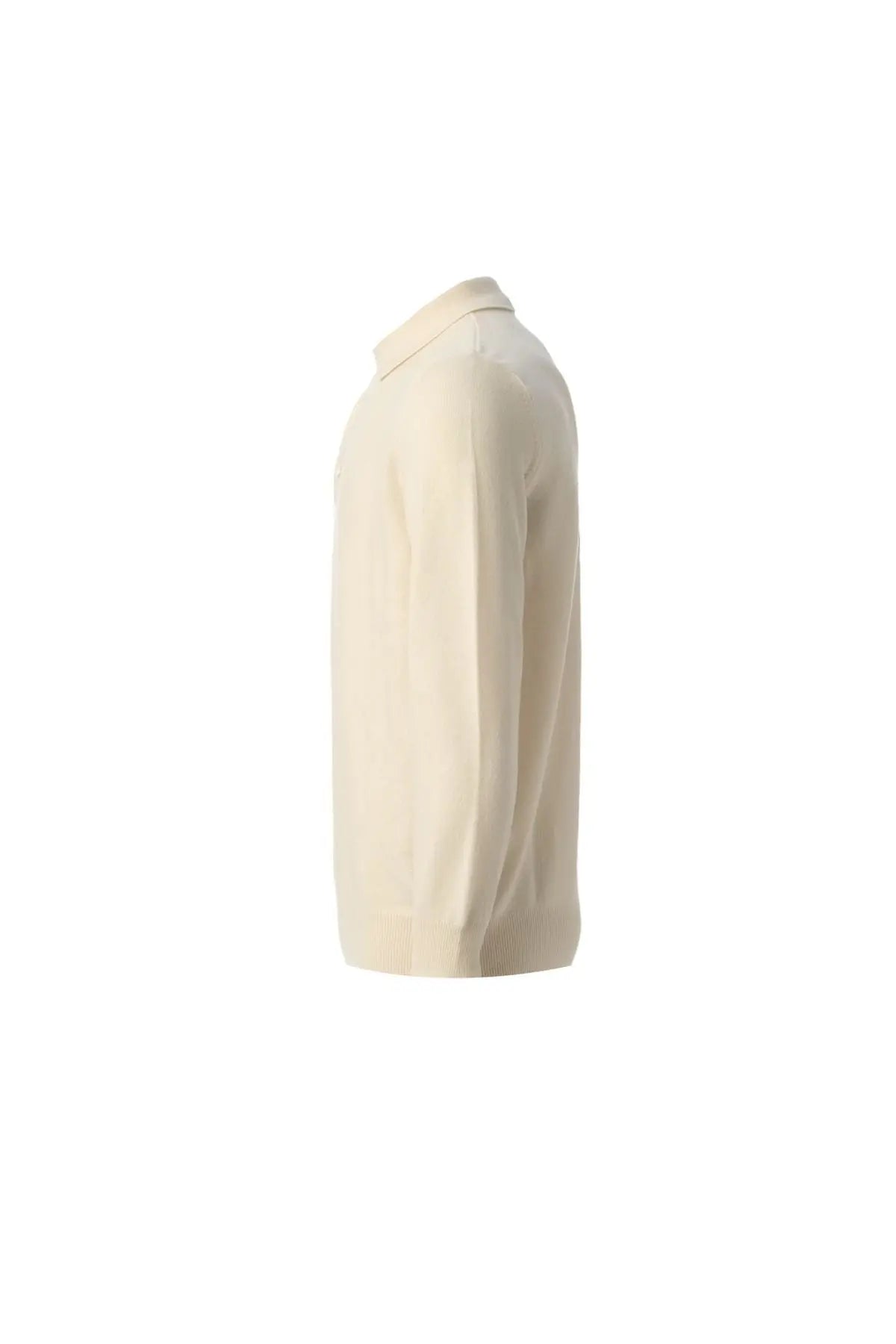 Ekru Saf Kamir Polo Yaka Uzun Kollu Erkek Kazak Silk and Cashmere