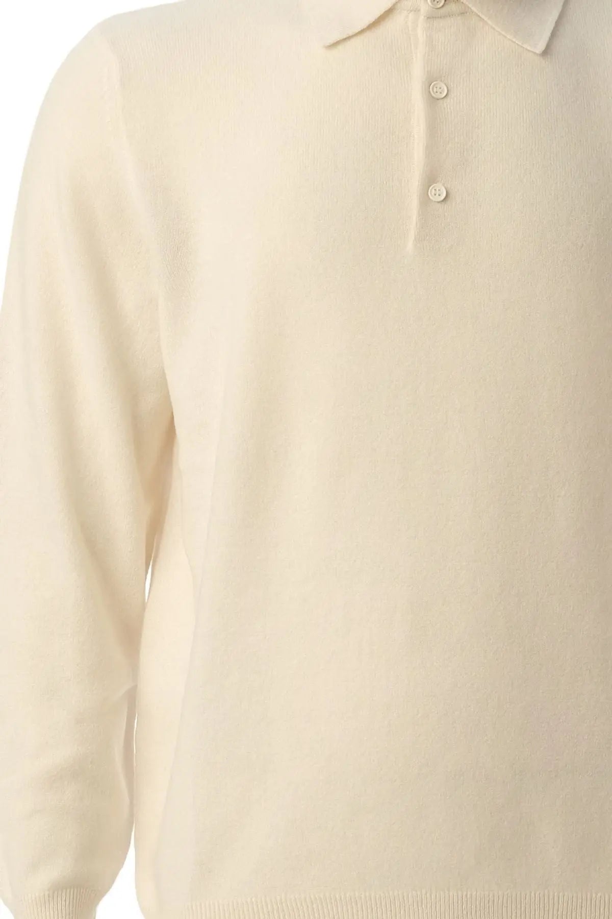 Ekru Saf Kamir Polo Yaka Uzun Kollu Erkek Kazak Silk and Cashmere