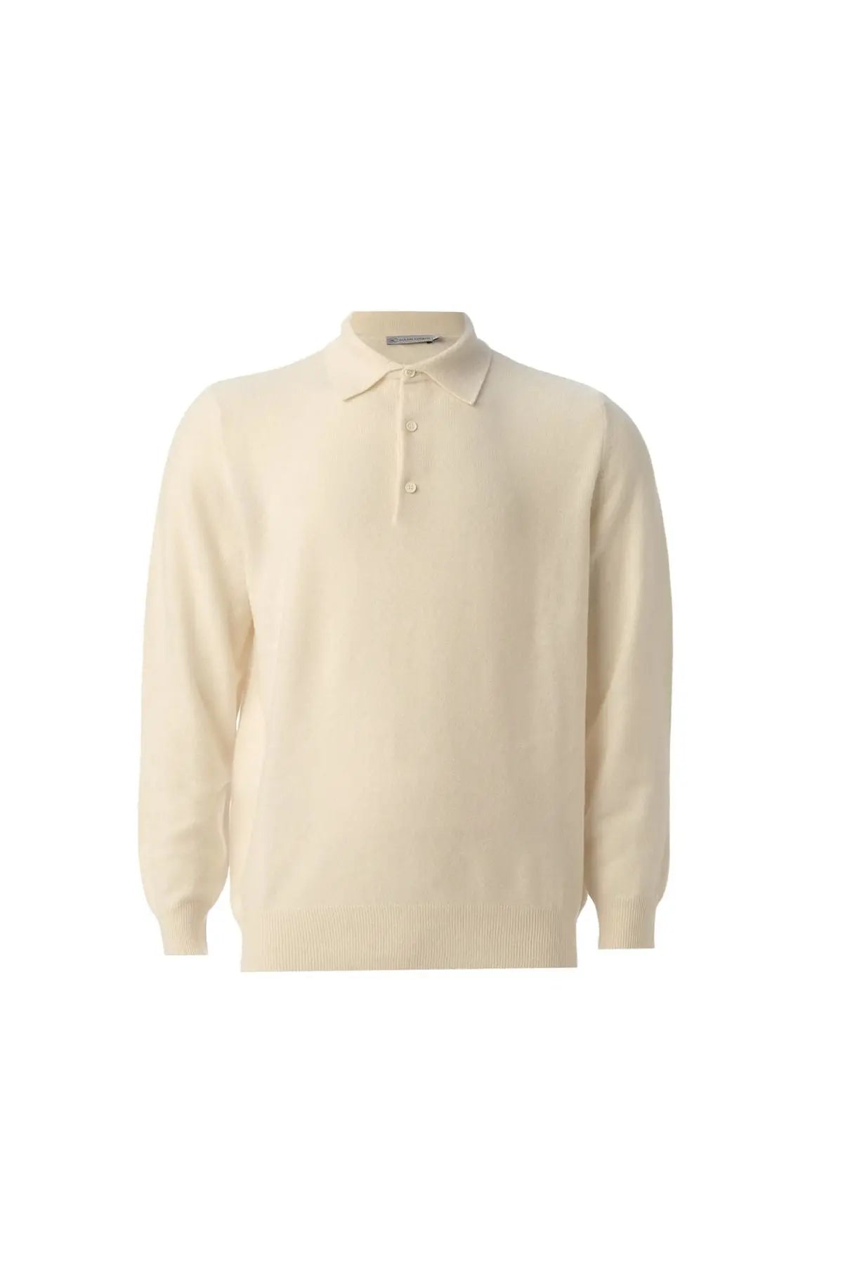 Ekru Saf Kamir Polo Yaka Uzun Kollu Erkek Kazak Silk and Cashmere