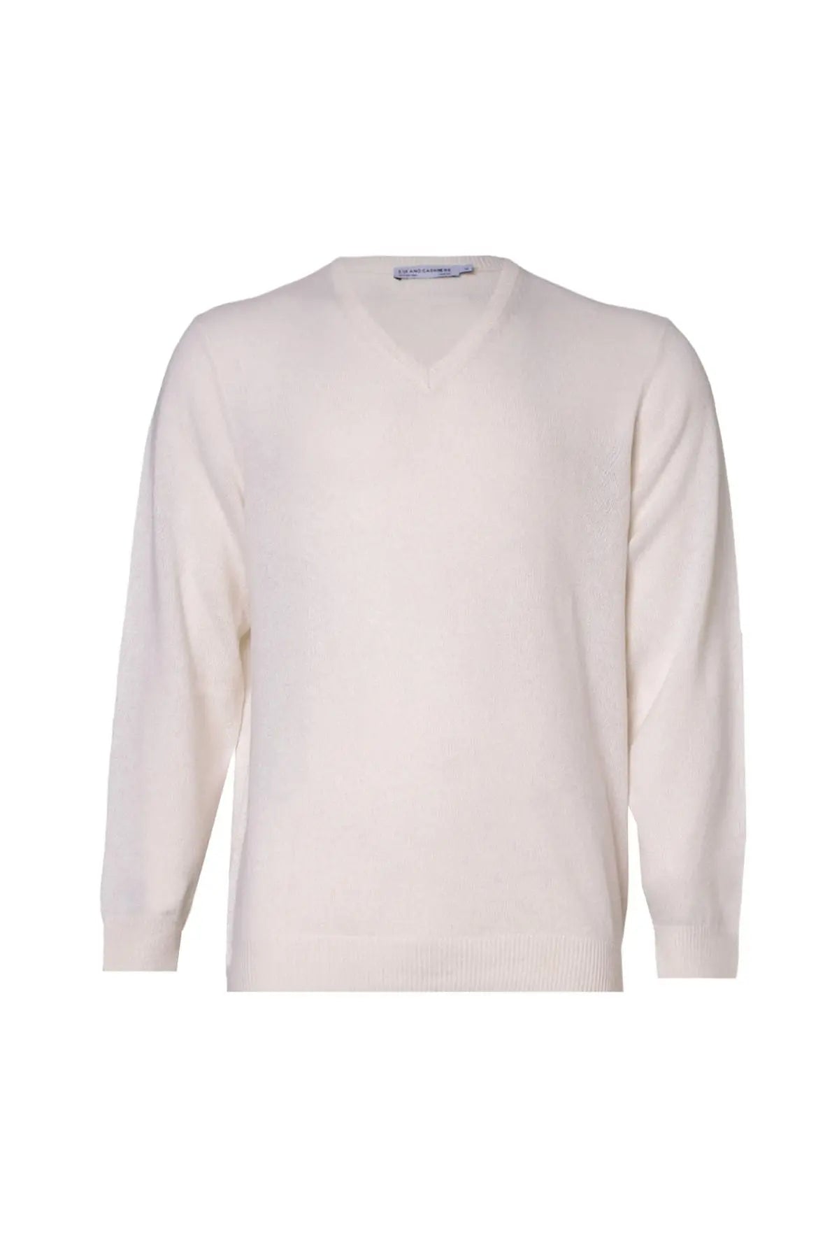 Ekru Saf Kamir Vincent V Yaka Uzun Kollu Erkek Kazak Silk and Cashmere