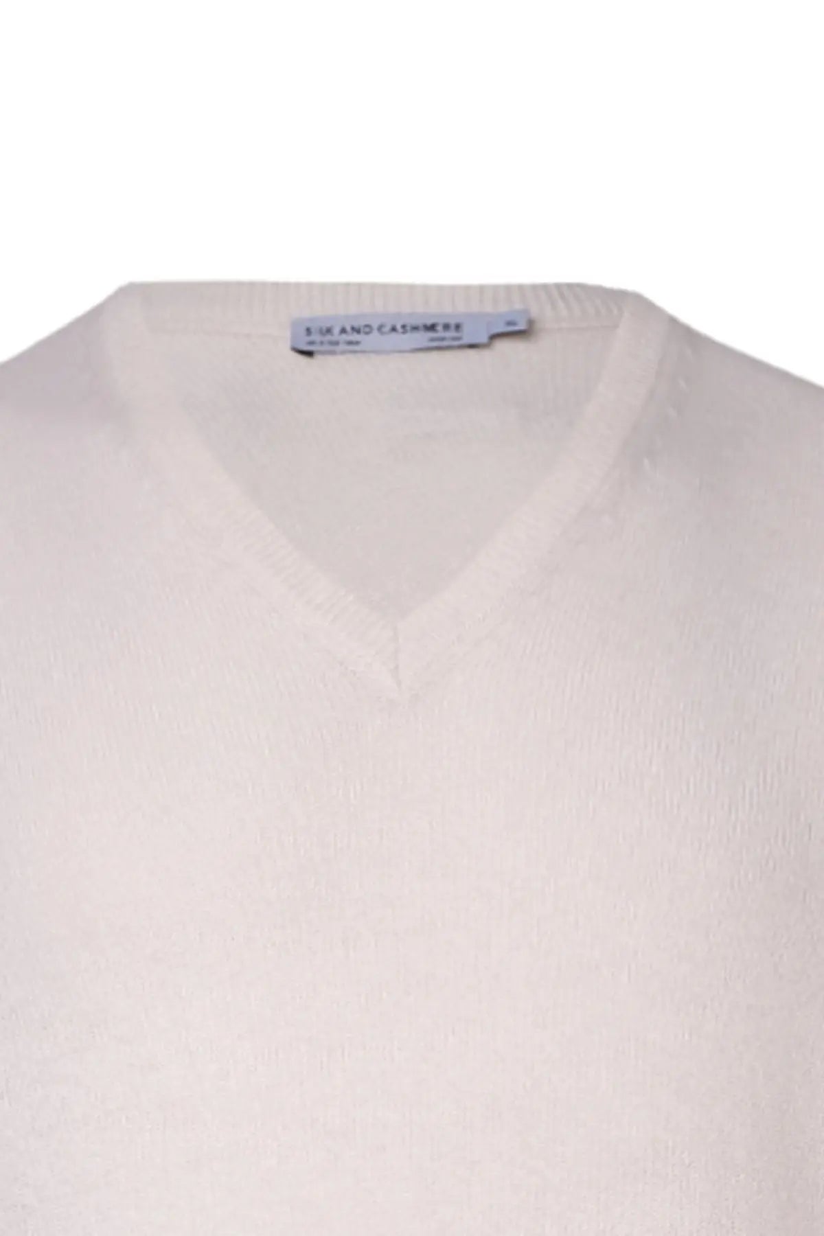 Ekru Saf Kamir Vincent V Yaka Uzun Kollu Erkek Kazak Silk and Cashmere