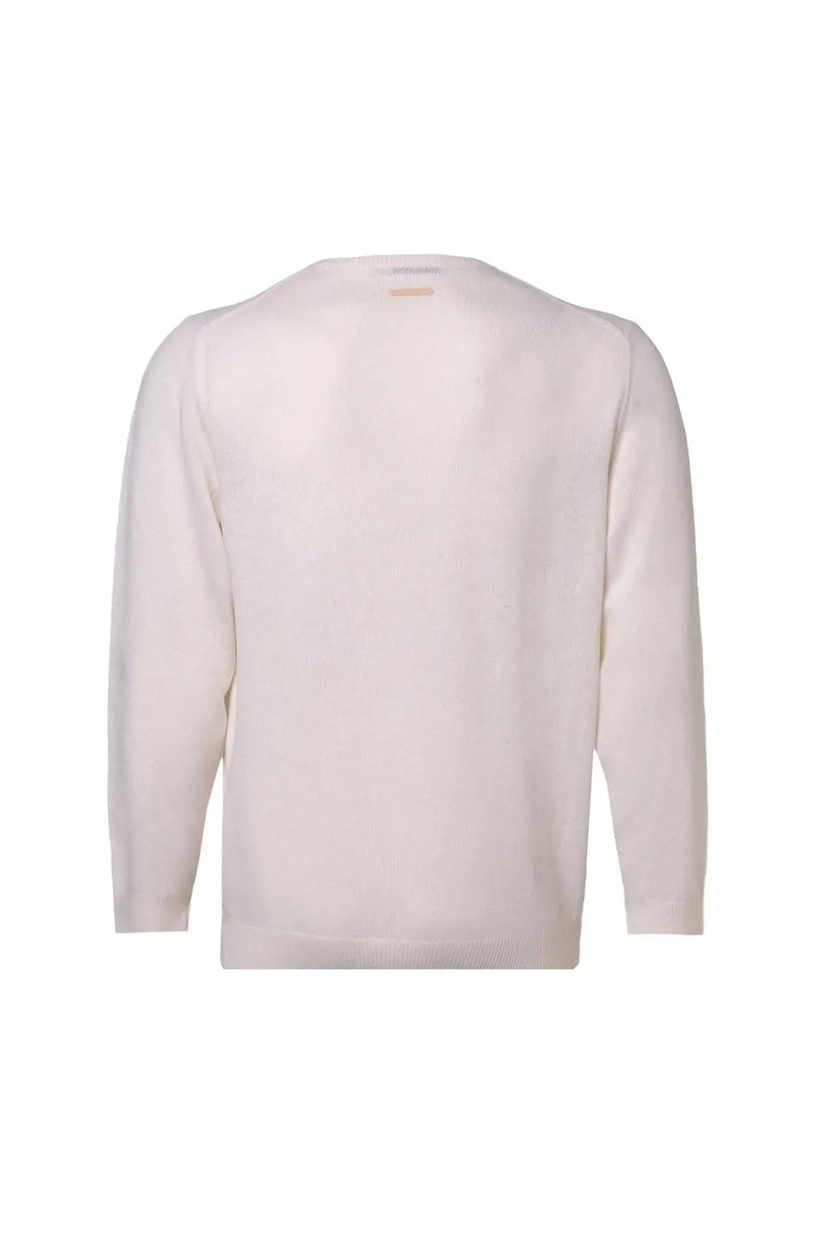 Ekru Saf Kamir Vincent V Yaka Uzun Kollu Erkek Kazak Silk and Cashmere