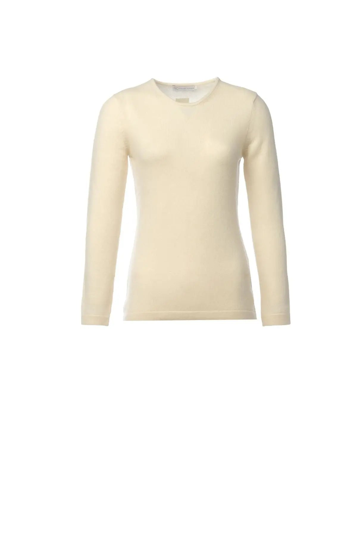 Ekru Saf Kamir Yuvarlak Yaka Uzun Kollu Kazak Silk and Cashmere