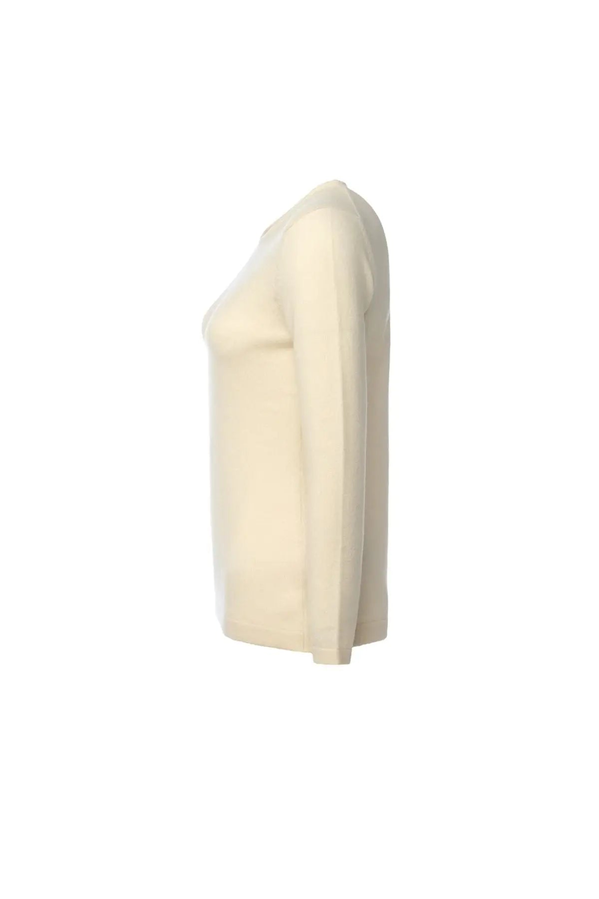 Ekru Saf Kamir Yuvarlak Yaka Uzun Kollu Kazak Silk and Cashmere