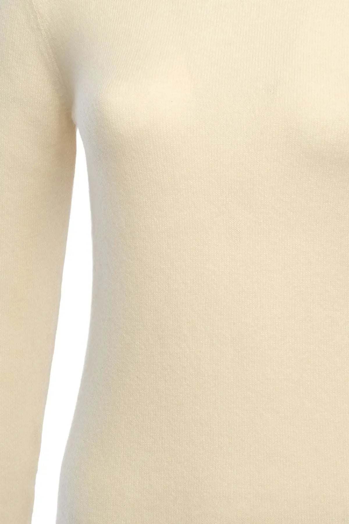 Ekru Saf Kamir Yuvarlak Yaka Uzun Kollu Kazak Silk and Cashmere