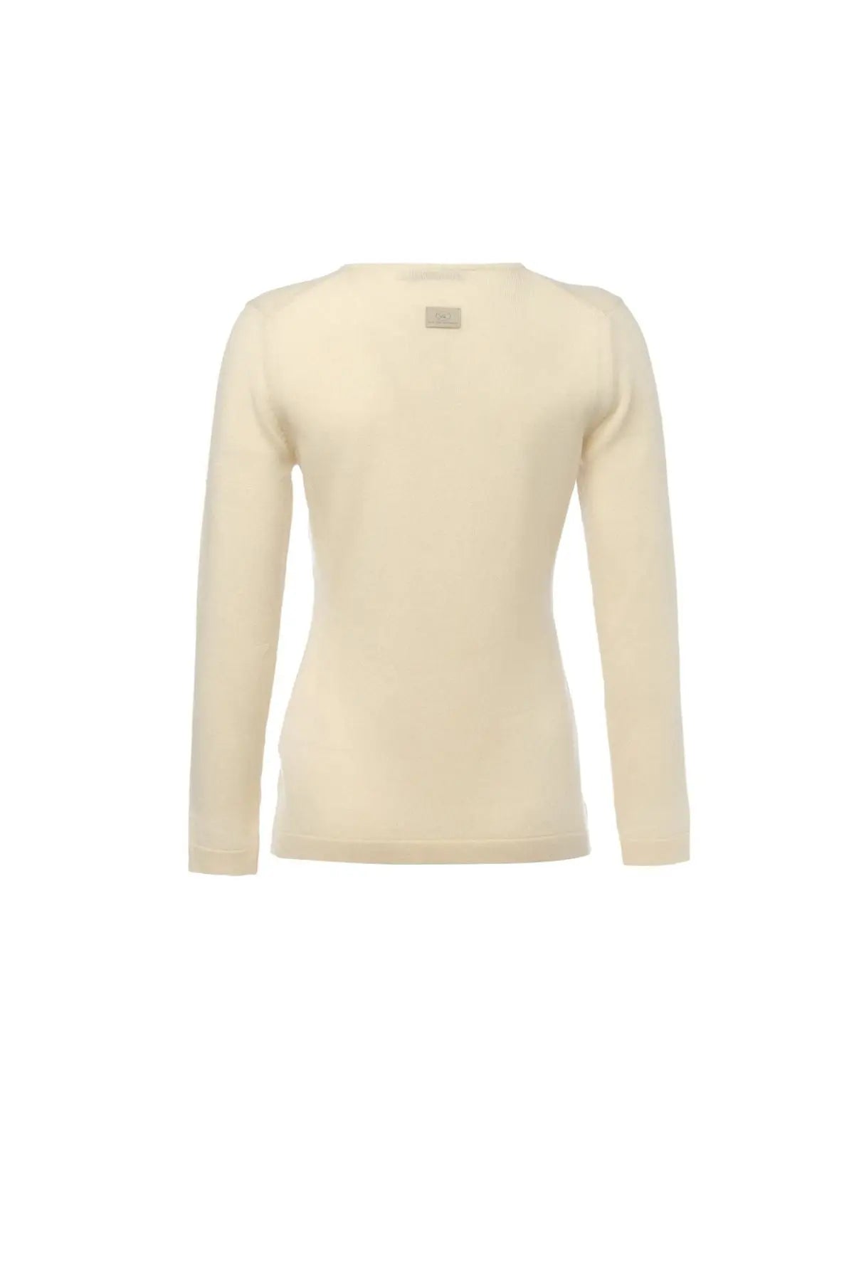 Ekru Saf Kamir Yuvarlak Yaka Uzun Kollu Kazak Silk and Cashmere