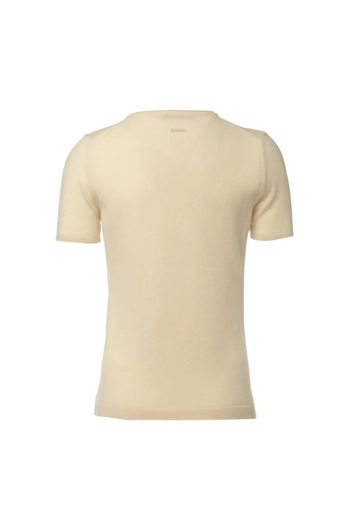 Ekru Saf Kaşmir Basic  Yuvarlak Yaka Kısa Kollu Kazak Silk and Cashmere