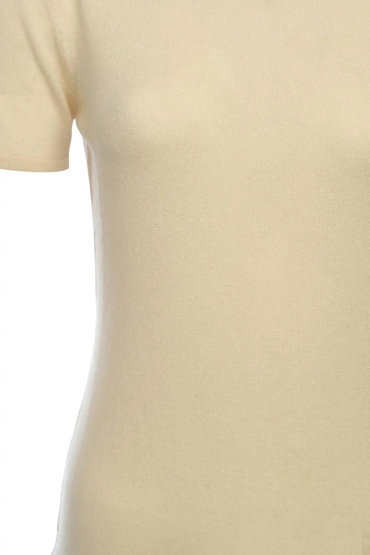 Ekru Saf Kaşmir Basic  Yuvarlak Yaka Kısa Kollu Kazak Silk and Cashmere