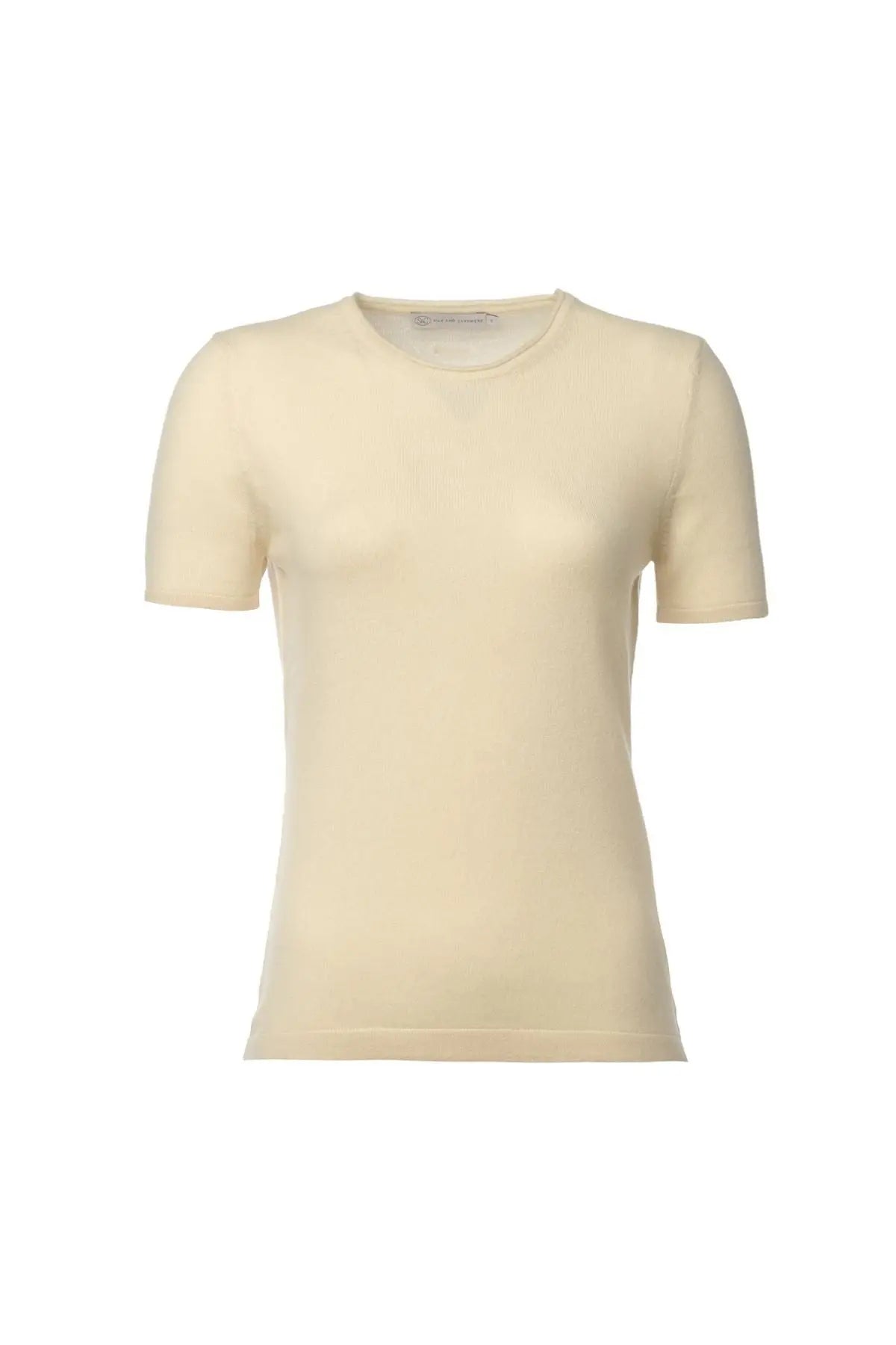 Ekru Saf Kaşmir Basic  Yuvarlak Yaka Kısa Kollu Kazak Silk and Cashmere