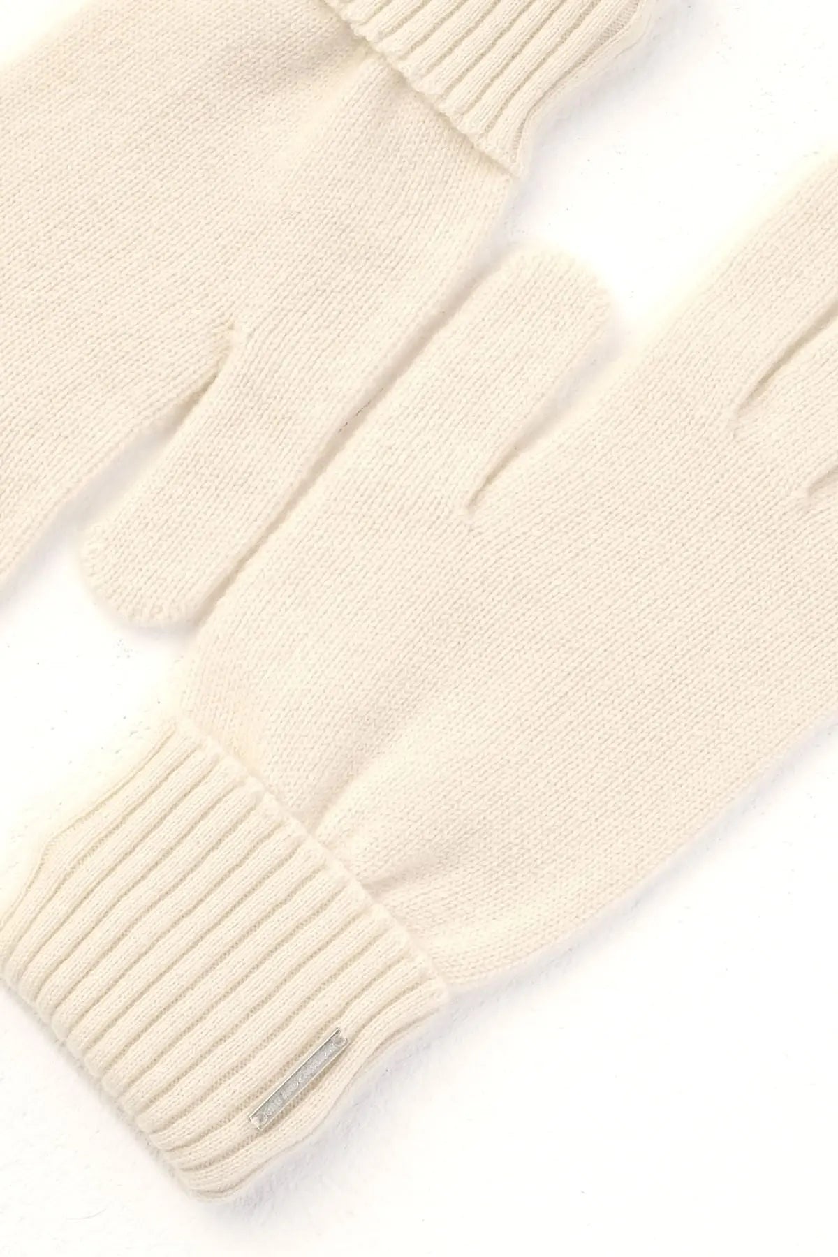 Ekru Saf Kaşmir Classic Ribana Detaylı Eldiven Silk and Cashmere