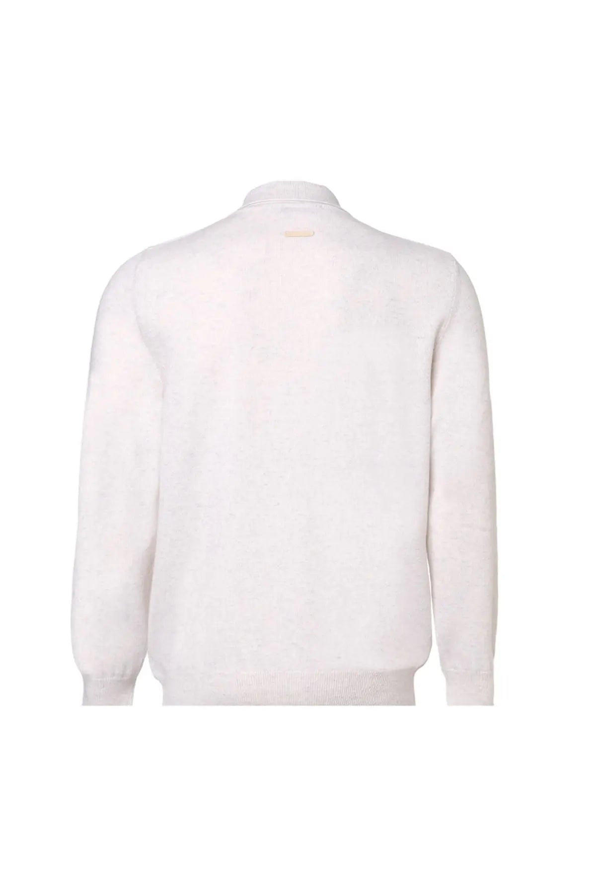 Ekru Tricennial Saf Kaşmir Balık Sırtı Desenli Uzun Kollu Erkek Fermuarlı Hırka Silk and Cashmere