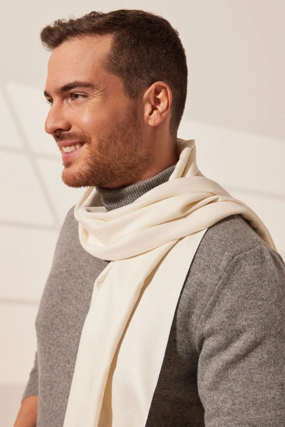 Ekru & More Vish Düz Renk Kaşkol Atkı 30 x 180 cm Silk and Cashmere