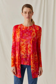 Fuşya İpek Karışımlı Desenli Sirena Penye Hırka Silk and Cashmere