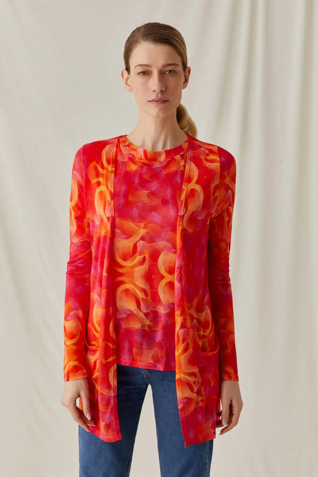 Fuşya İpek Karışımlı Desenli Sirena Penye Hırka Silk and Cashmere