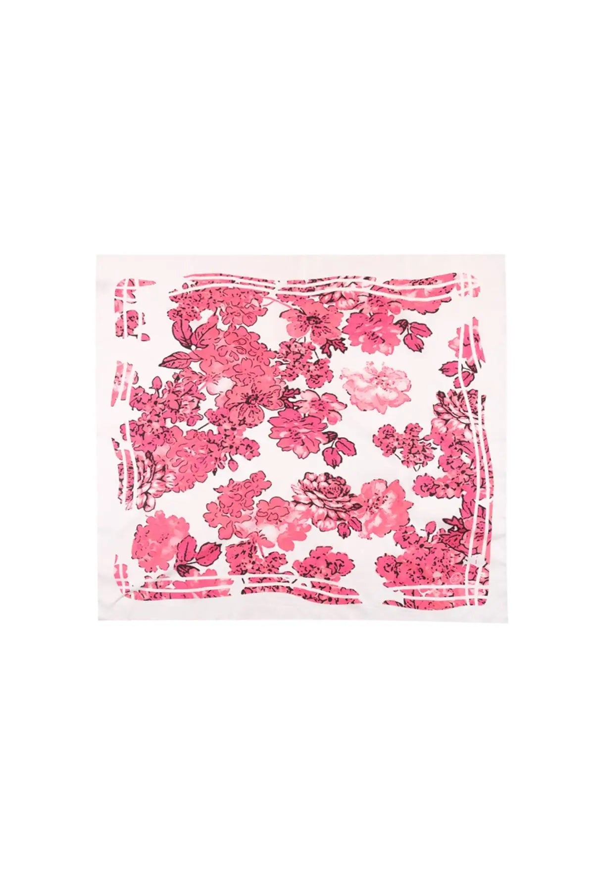 Fuşya Saf İpek Çiçek Desenli Eşarp 90 x 90 cm Silk and Cashmere