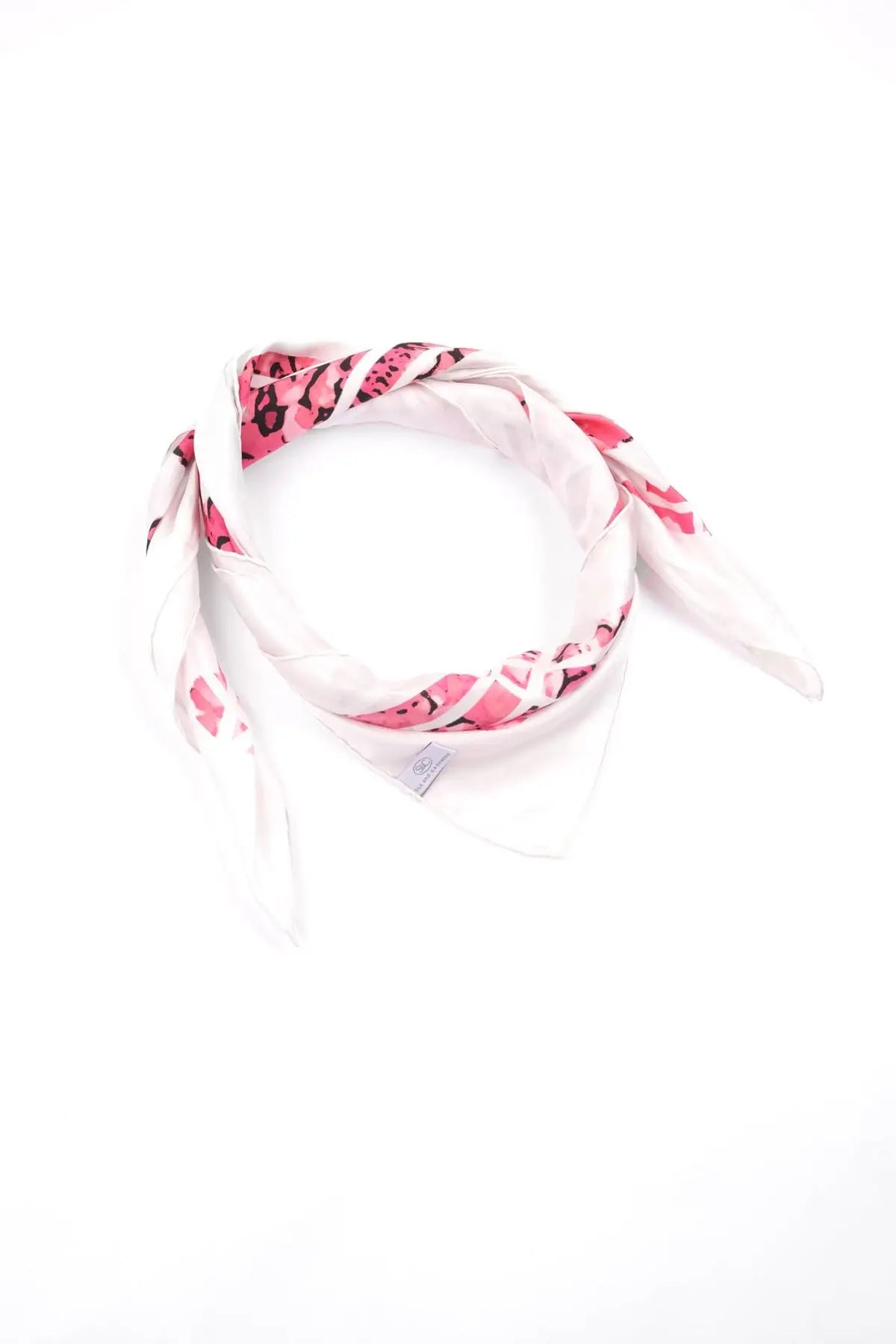 Fuşya Saf İpek Çiçek Desenli Eşarp 90 x 90 cm Silk and Cashmere