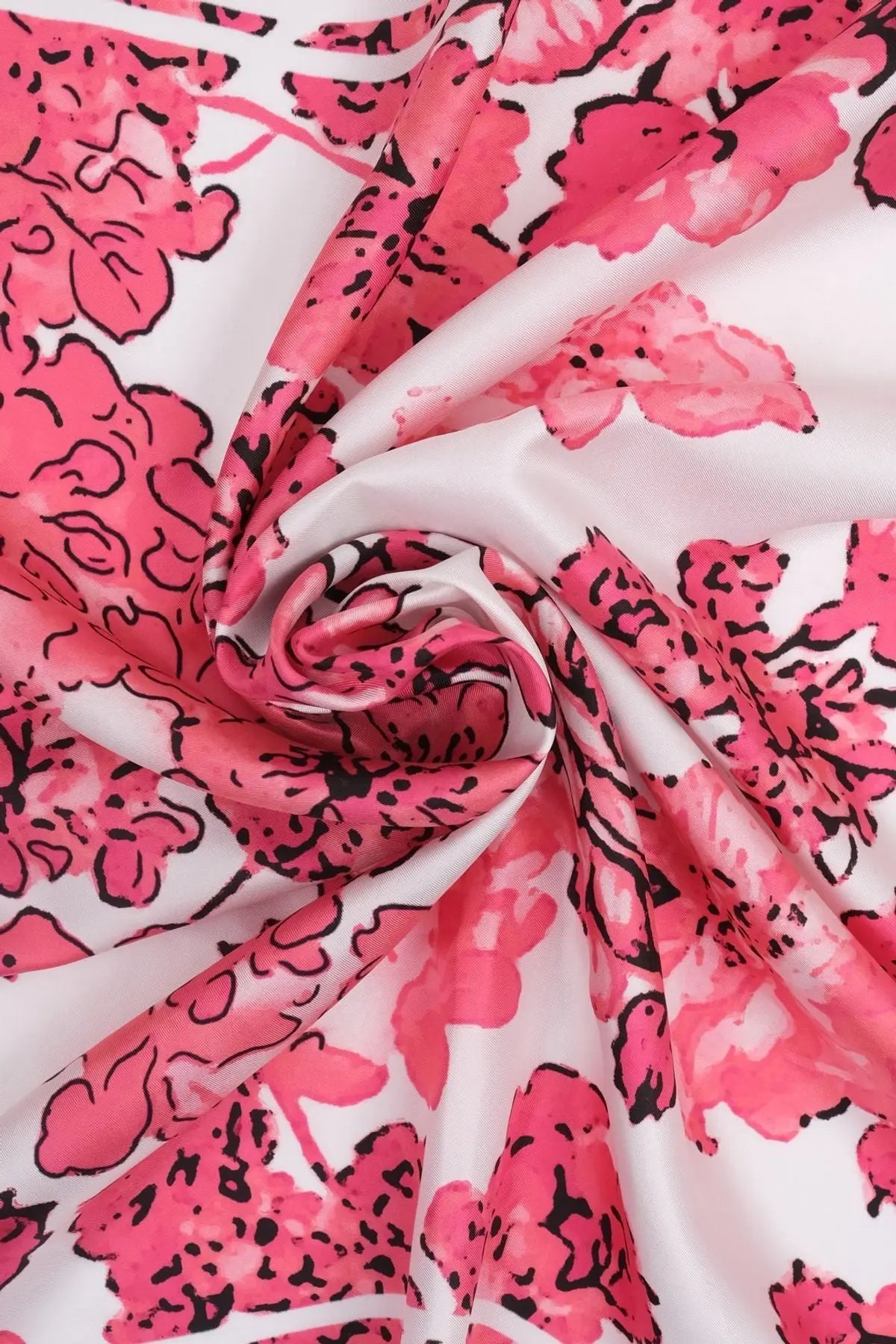 Fuşya Saf İpek Çiçek Desenli Eşarp 90 x 90 cm Silk and Cashmere