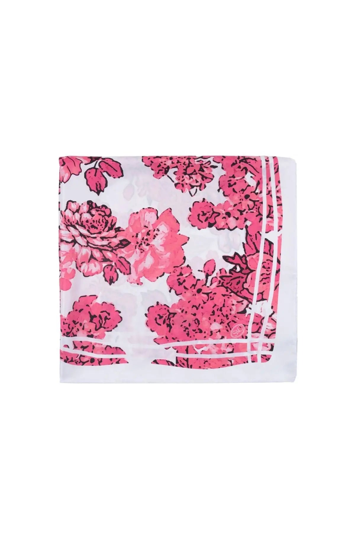 Fuşya Saf İpek Çiçek Desenli Eşarp 90 x 90 cm Silk and Cashmere