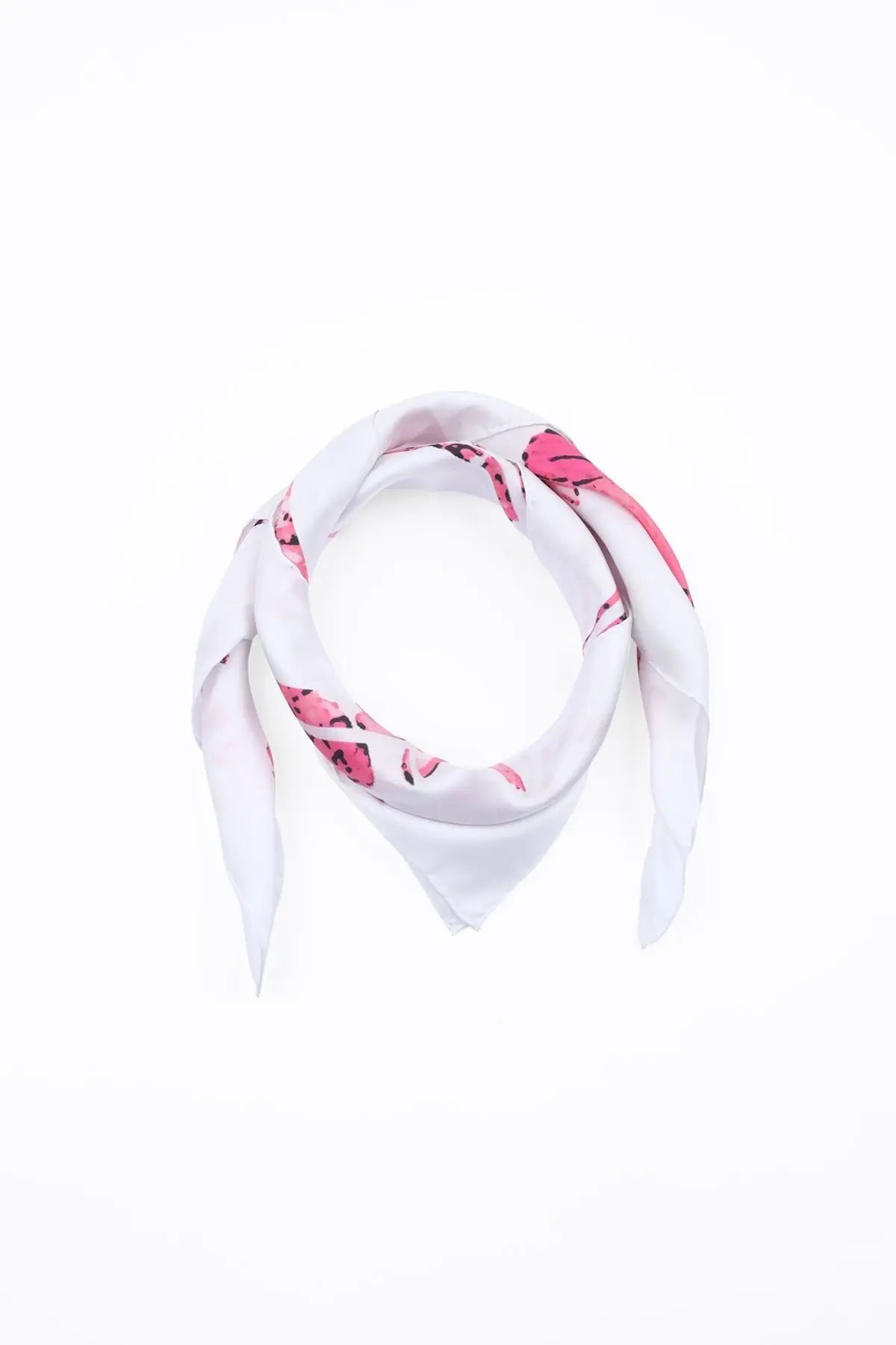 Fuşya Saf İpek Çiçek Desenli Eşarp 90 x 90 cm Silk and Cashmere