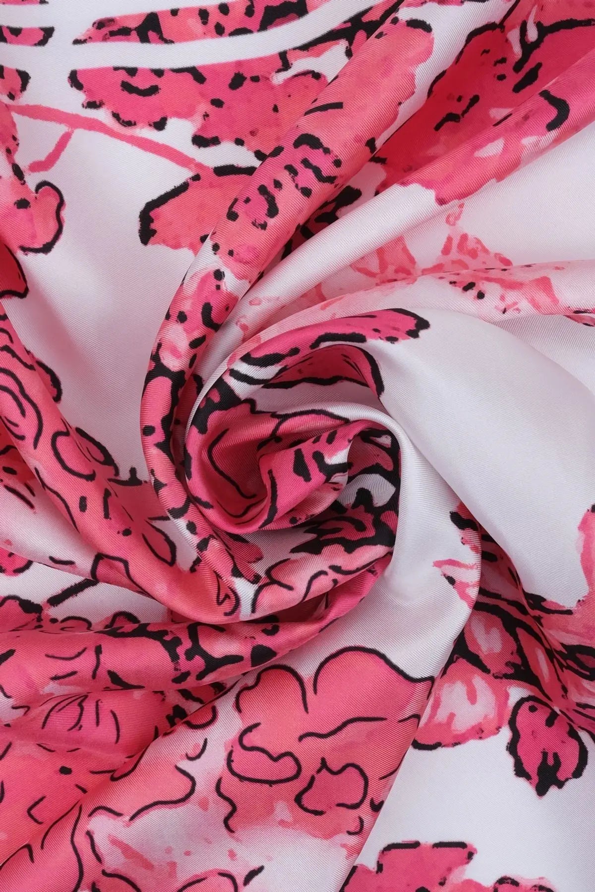 Fuşya Saf İpek Çiçek Desenli Eşarp 90 x 90 cm Silk and Cashmere