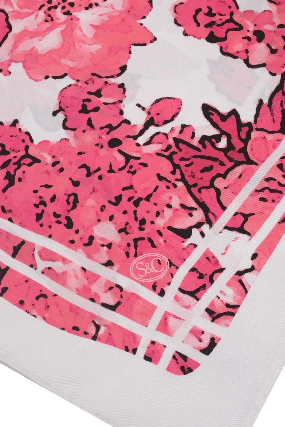 Fuşya Saf İpek Çiçek Desenli Eşarp 90 x 90 cm Silk and Cashmere