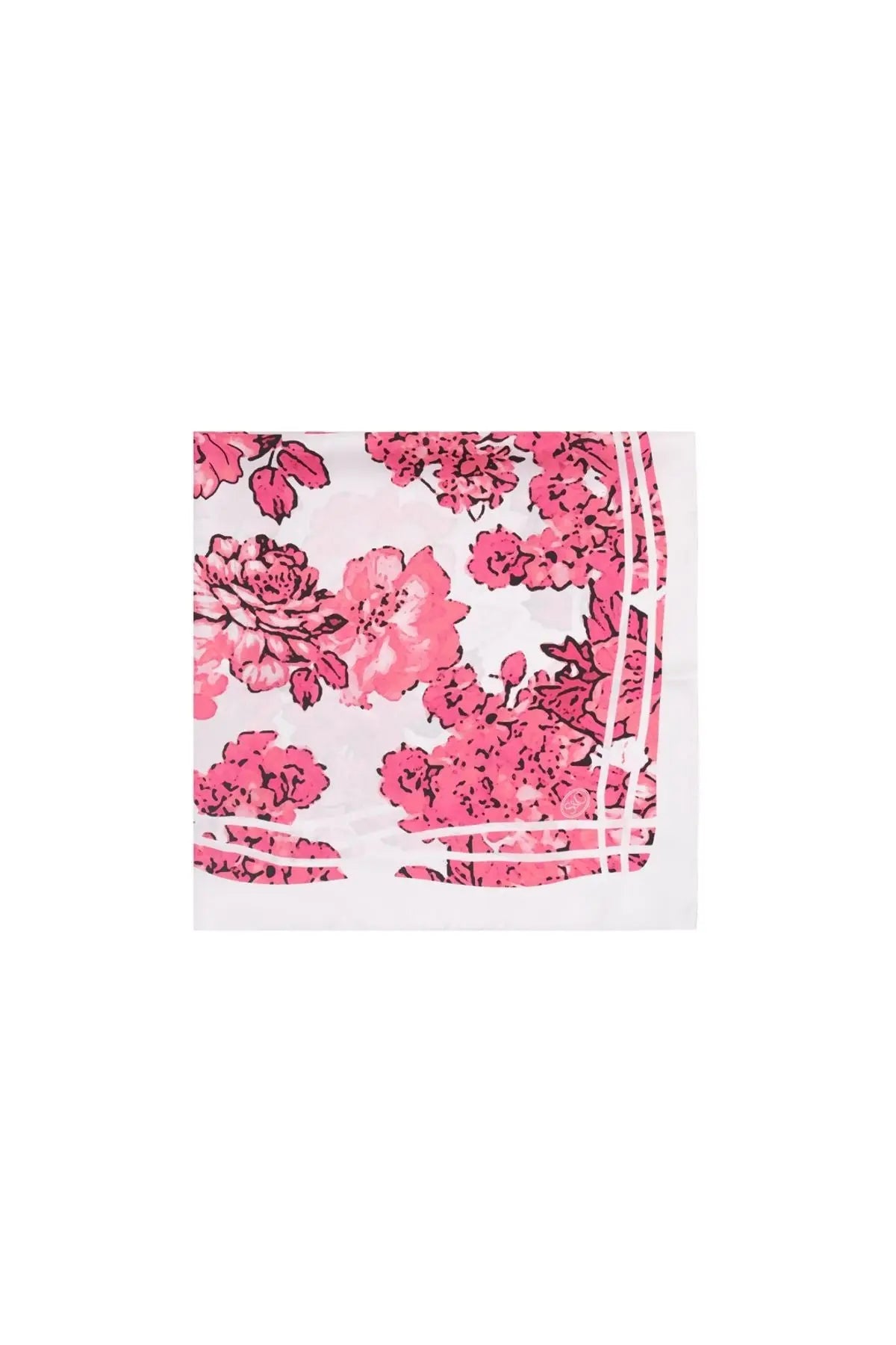 Fuşya Saf İpek Çiçek Desenli Eşarp 90 x 90 cm Silk and Cashmere