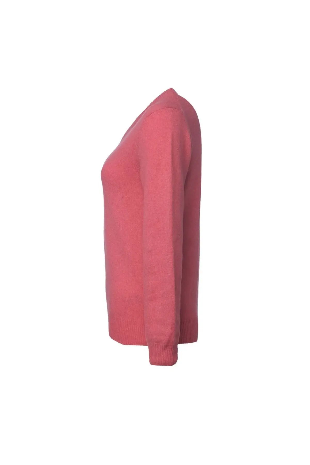 Fuşya Saf Kaşmir Veronique V Yaka Uzun Kollu Kazak Silk and Cashmere