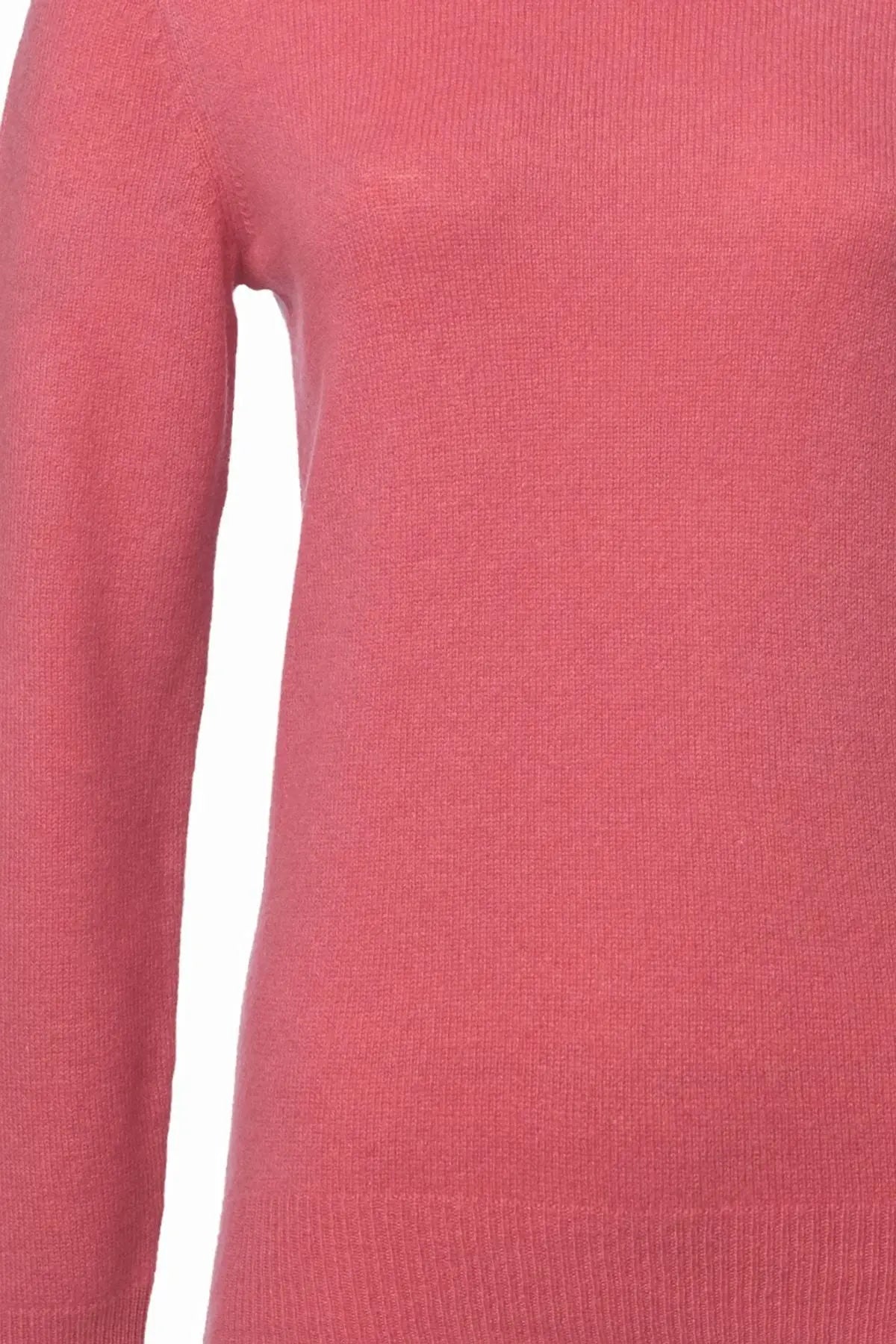 Fuşya Saf Kaşmir Veronique Yuvarlak Yaka Uzun Kollu Kazak Silk and Cashmere