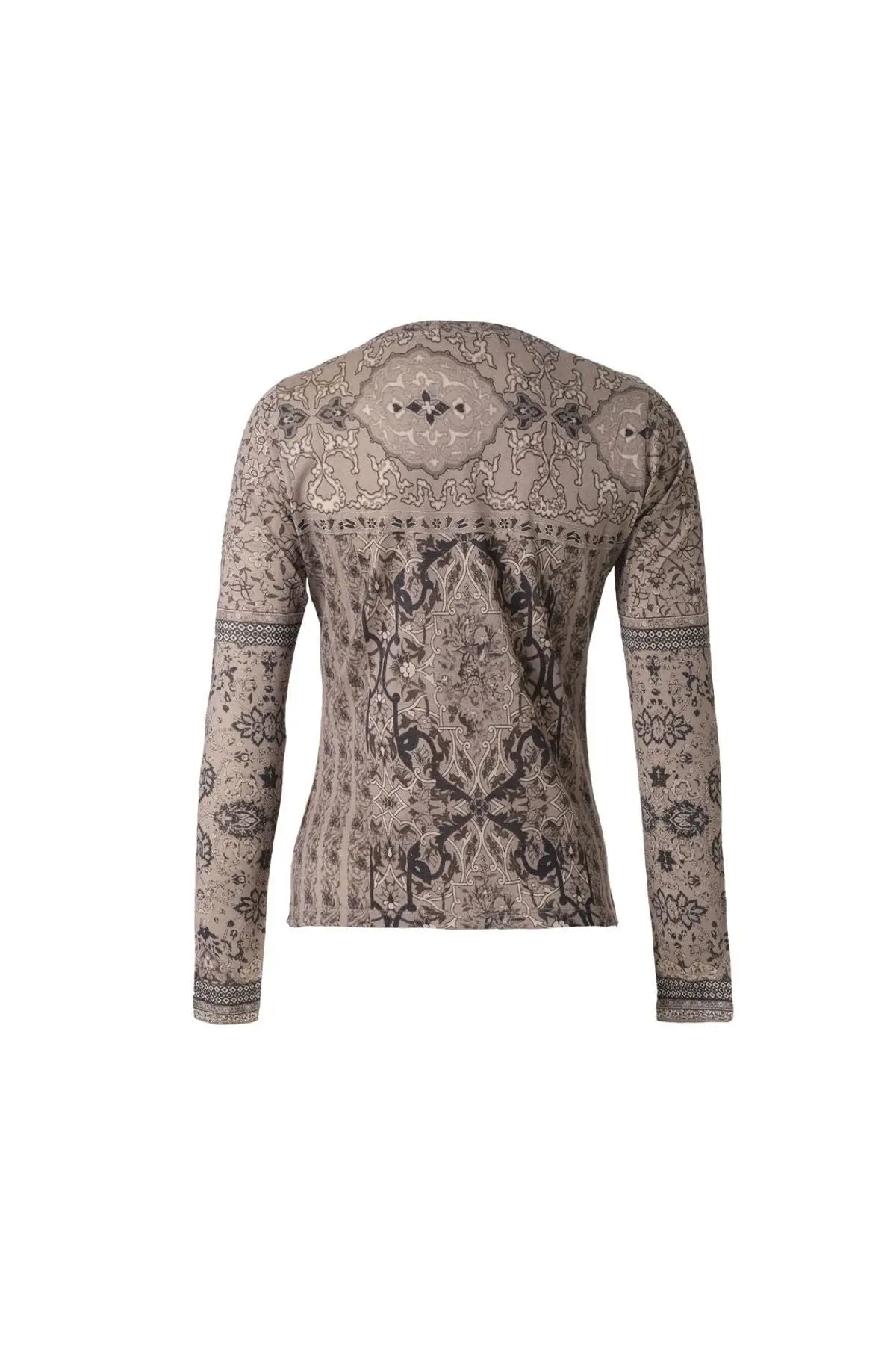 Gri İpekli Sasha Şal Desenli  Yuvarlak Yaka Uzun Kollu Triko Silk and Cashmere