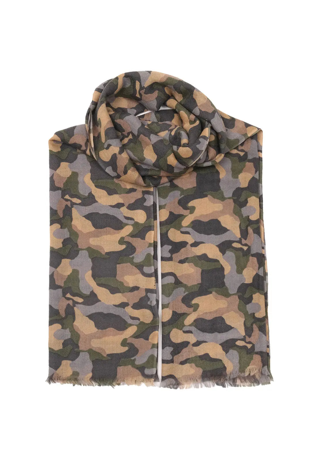 Gri Jas İpek Yün Kamuflaj Desenli Şal 70 x 180 cm Silk and Cashmere