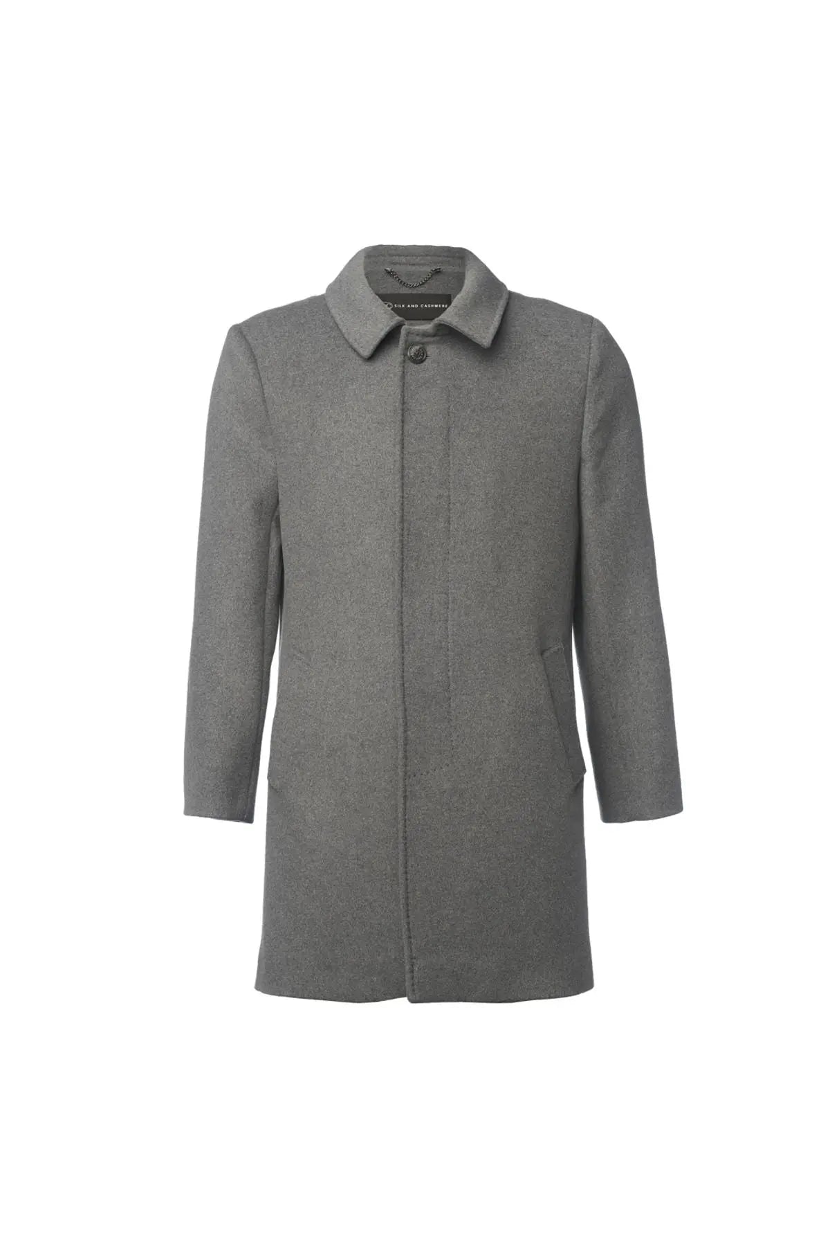 Gri Kaşmir Karışımlı Erkek Kaban Silk and Cashmere