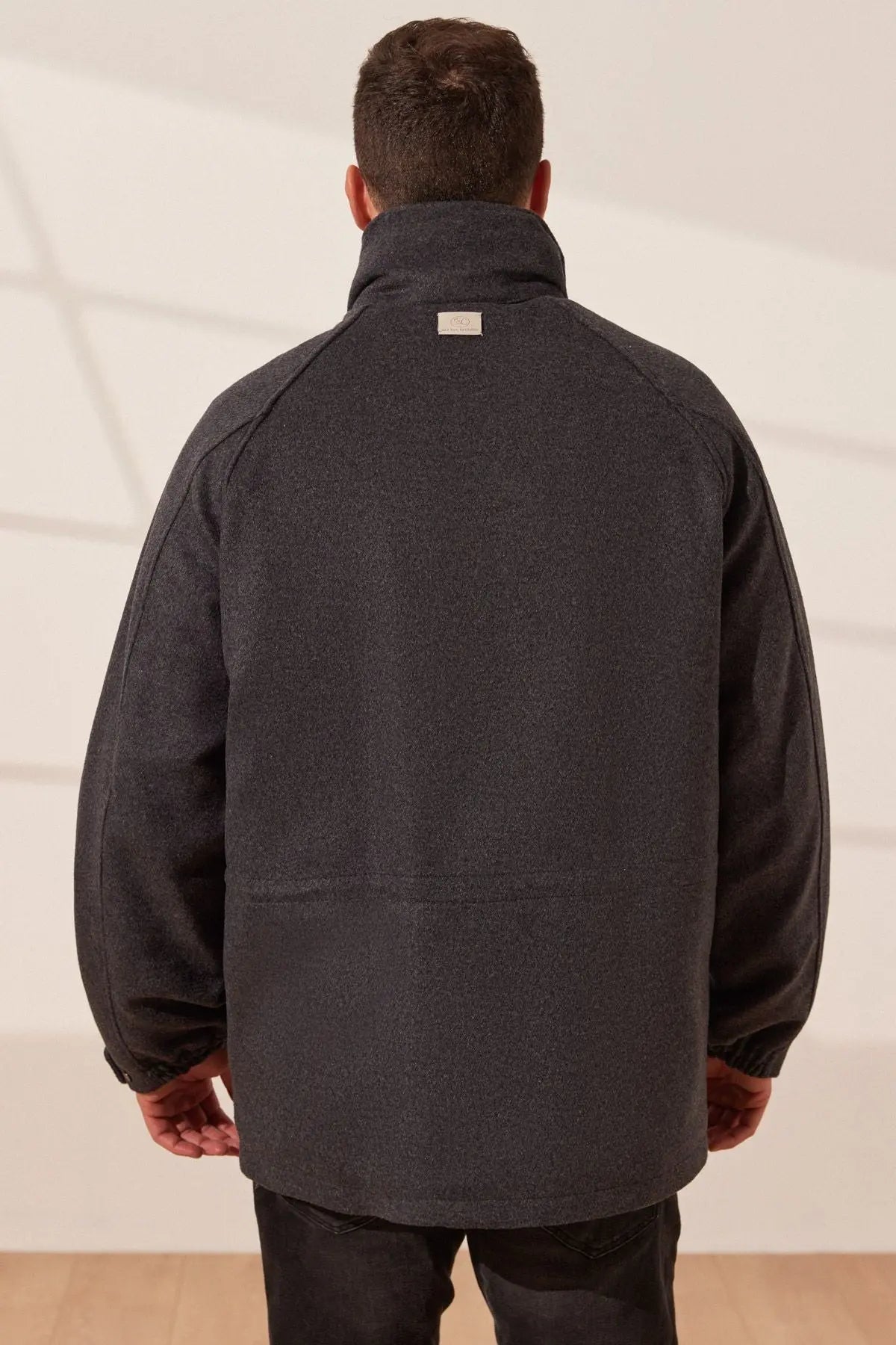 Gri Kaşmir Yün Karışımlı Gizli Kapüşonlu Brent Erkek Kaban & Mont Silk and Cashmere