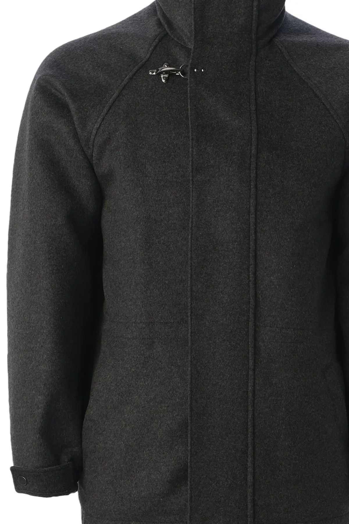 Gri Kaşmir Yün Karışımlı Gizli Kapüşonlu Brent Erkek Kaban & Mont Silk and Cashmere