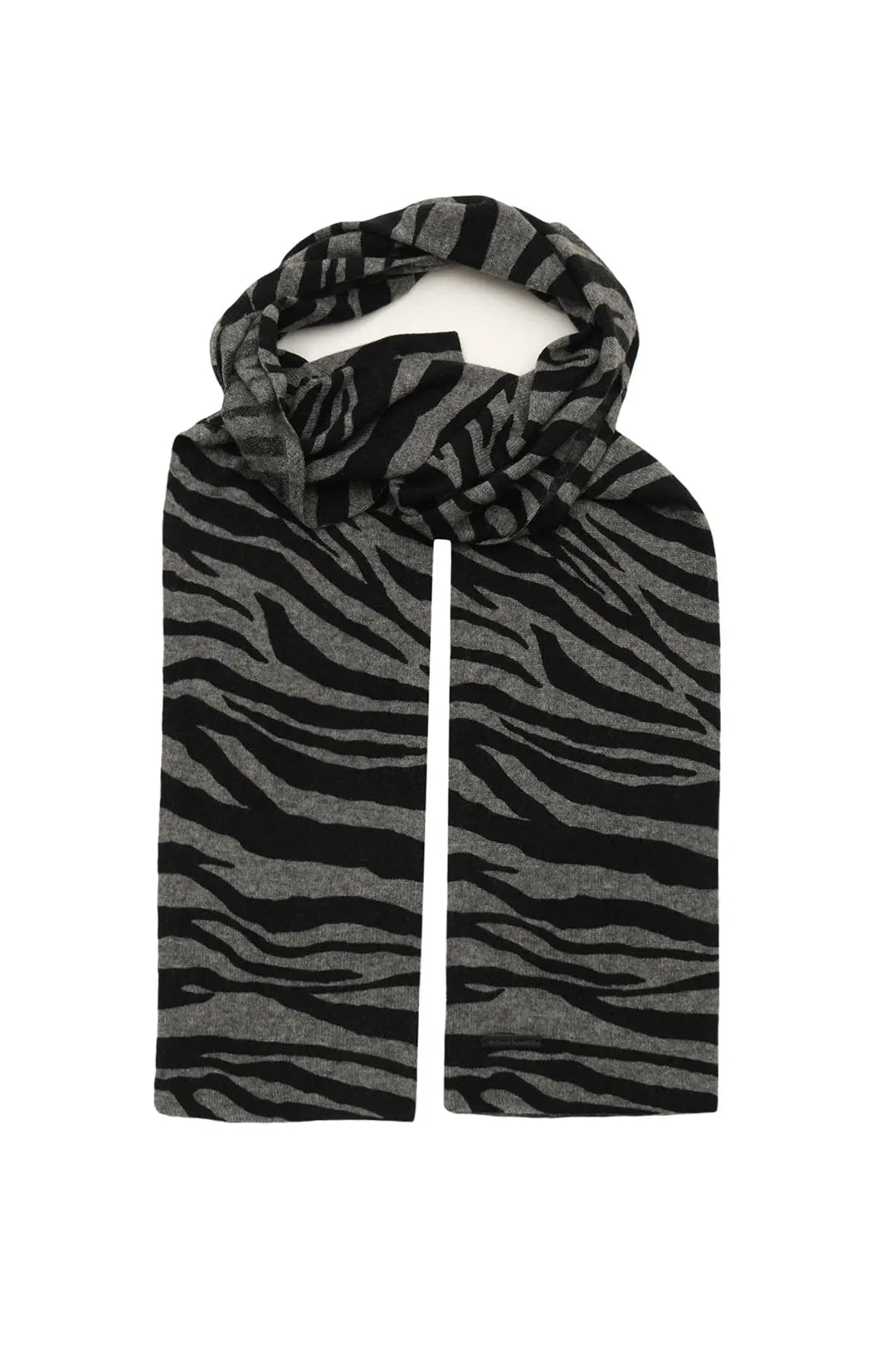 Gri Kaşmir Yün Zebra Baskılı Atkı 35 x 195 cm Silk and Cashmere