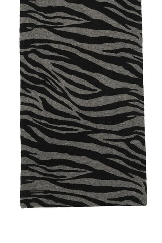 Gri Kaşmir Yün Zebra Baskılı Atkı 35 x 195 cm Silk and Cashmere