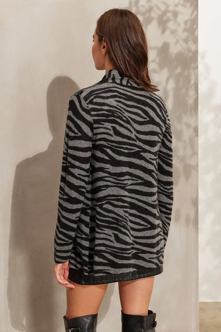 Gri Kaşmir Yün Zebra Baskılı Düğmesiz Uzun Kollu Hırka Silk and Cashmere