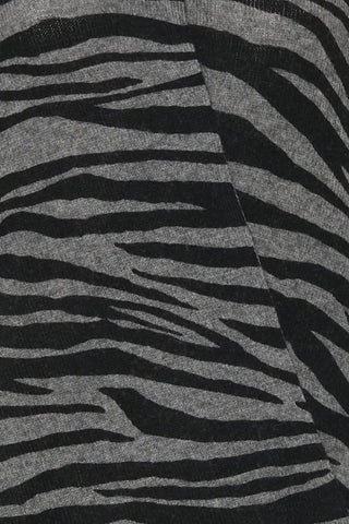 Gri Kaşmir Yün Zebra Baskılı Düğmesiz Uzun Kollu Hırka Silk and Cashmere