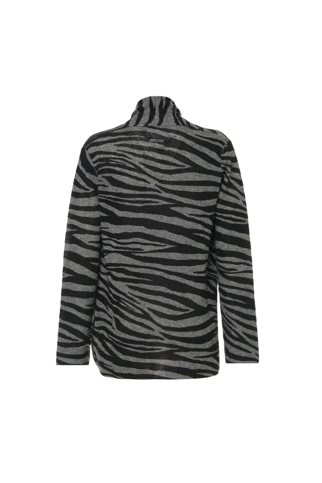 Gri Kaşmir Yün Zebra Baskılı Düğmesiz Uzun Kollu Hırka Silk and Cashmere