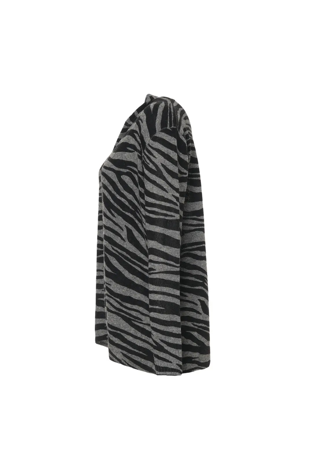 Gri Kaşmir Yün Zebra Baskılı Düğmesiz Uzun Kollu Hırka Silk and Cashmere
