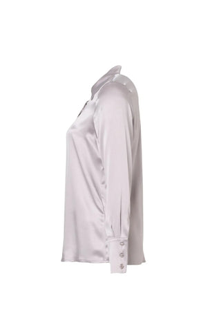Gri Saf İpek Audrey Uzun Kollu Kadın Gömlek Silk and Cashmere