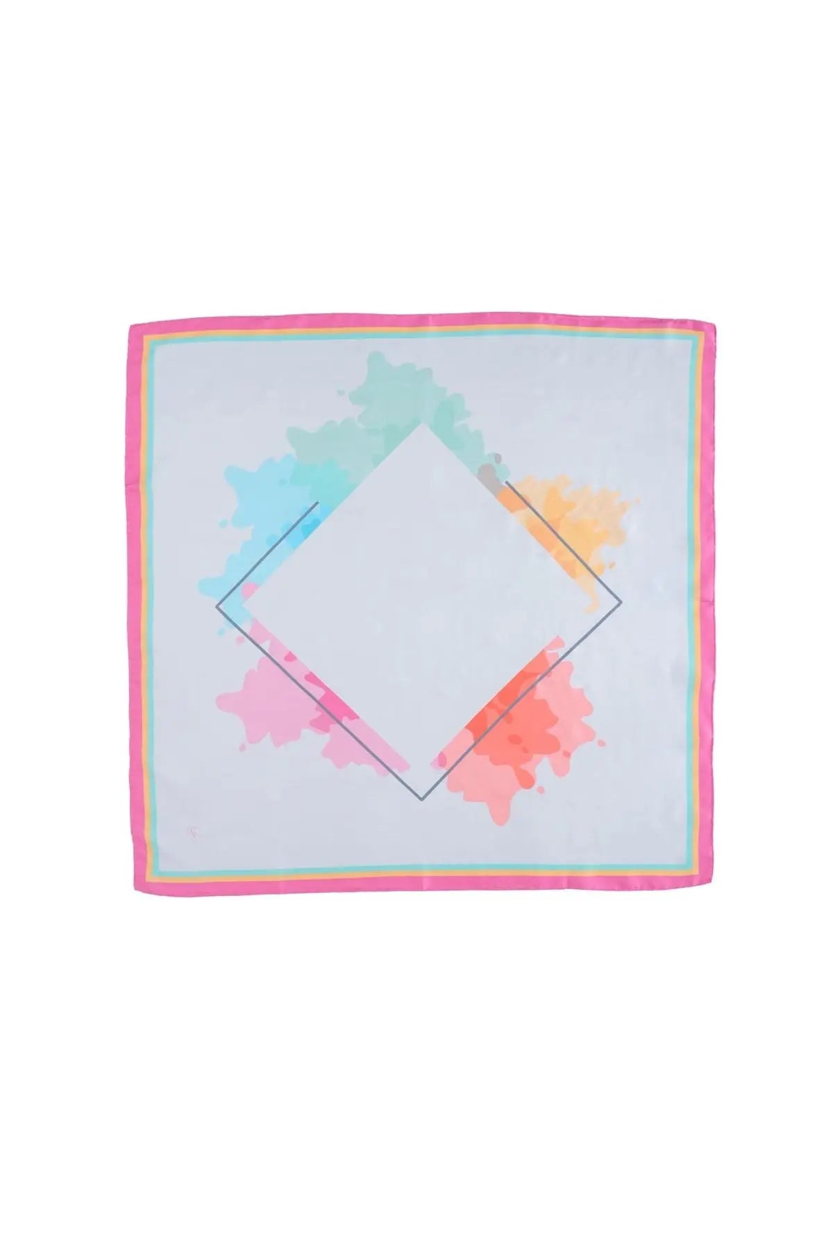 Gri Saf İpek Geometrik Desenli Kare Eşarp 90 x 90 cm Silk and Cashmere