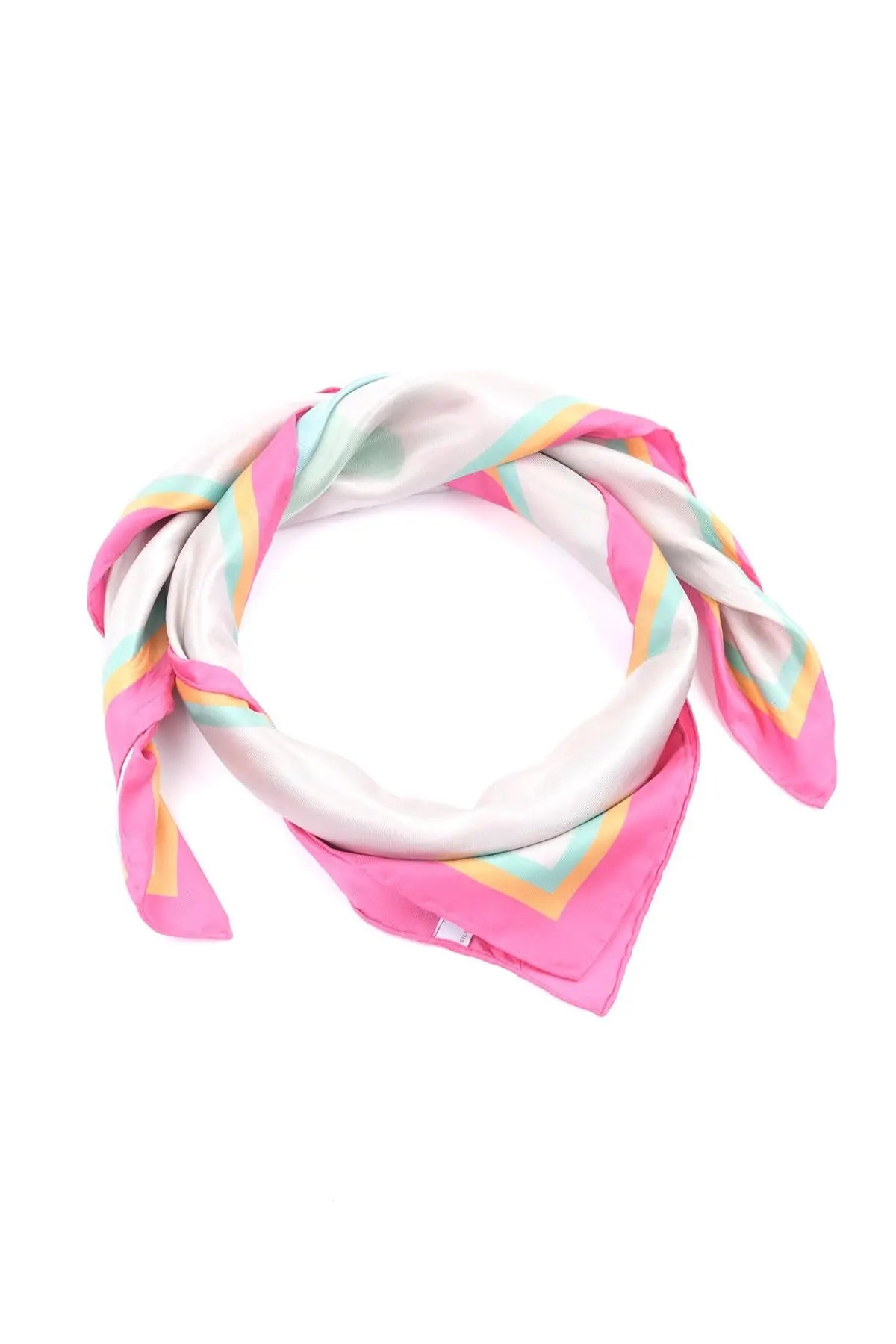 Gri Saf İpek Geometrik Desenli Kare Eşarp 90 x 90 cm Silk and Cashmere