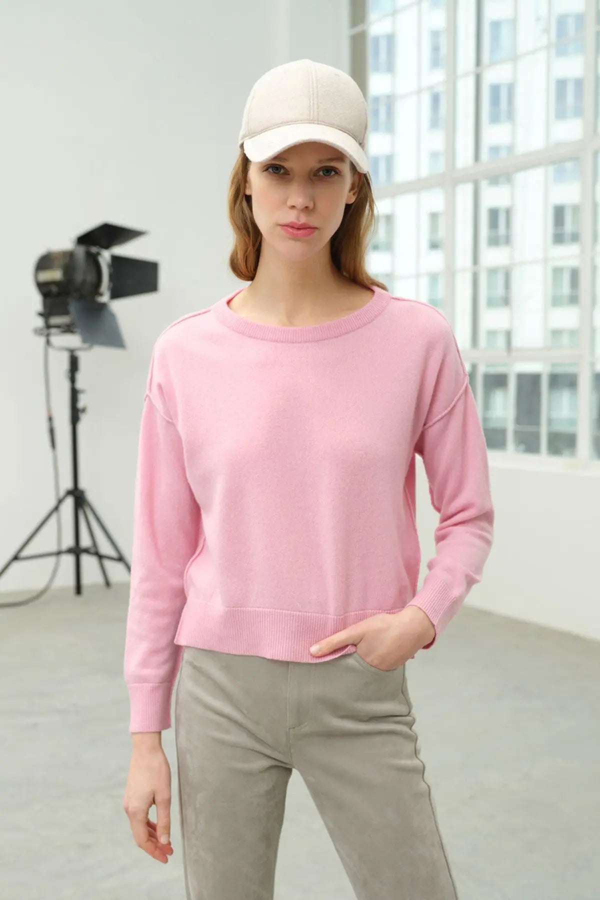 Gül Kurusu Carole Dikiş Detaylı Yuvarlak Yaka Uzun Kollu Kazak Silk and Cashmere