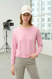 Gül Kurusu Carole Dikiş Detaylı Yuvarlak Yaka Uzun Kollu Kazak Silk and Cashmere