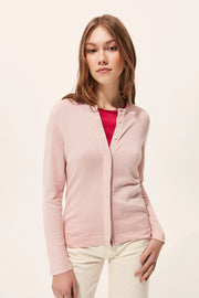 Gül Kurusu İpek Karışımlı Aleyna Yuvarlak Yaka Uzun Kollu Hırka Silk and Cashmere