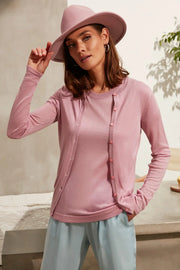 Gül Kurusu İpek Karışımlı Melinda Yuvarlak Yaka Uzun Kollu Hırka Silk and Cashmere