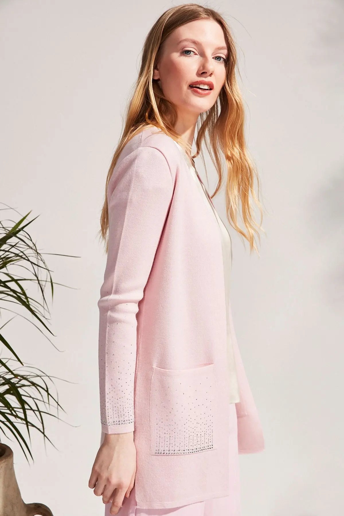 Gül Kurusu Kaşmir Karışımlı Venüs Taş Detaylı Hırka Silk and Cashmere